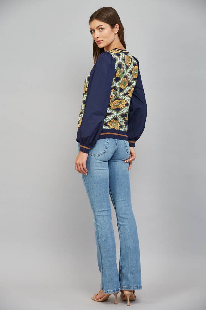 Contrast Sleeve Crew Neck Sweater