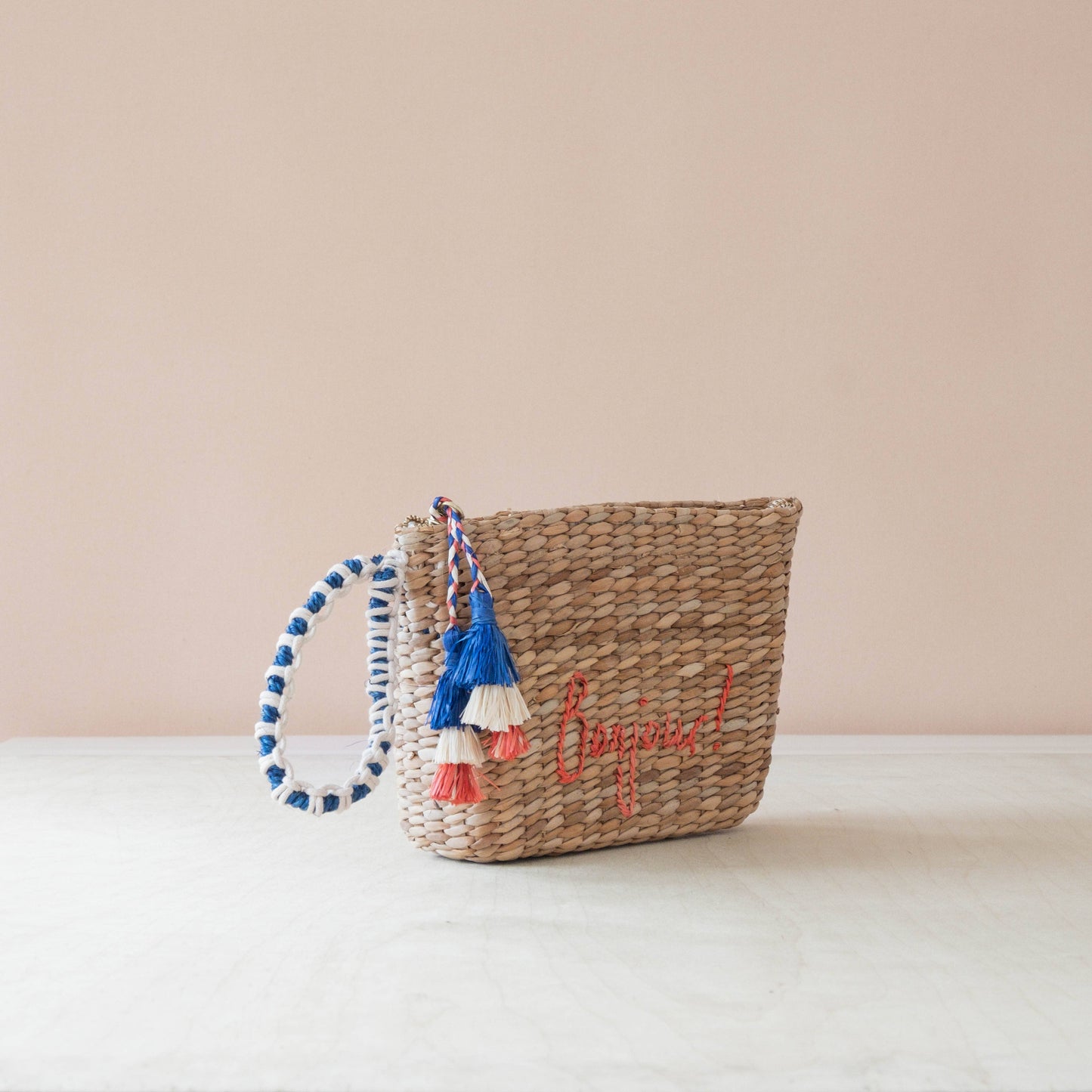 Hand Woven Embroidered Bonjour Wristlet