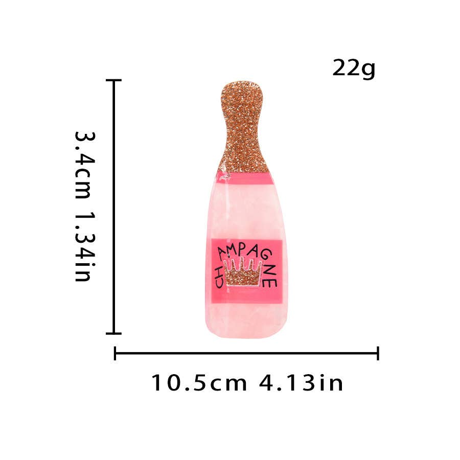 Glitter Pink Champagne Bottle Hair Clip, Fun Party Accessory
