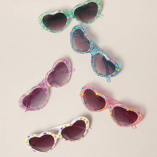 Kids Floral Pattern Heart Shape Sunglasses