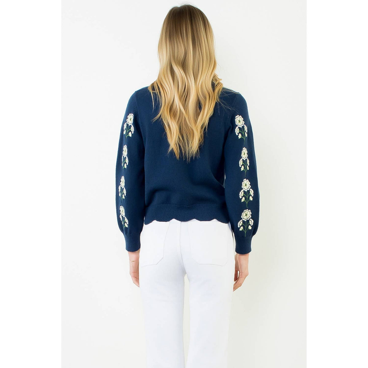 THML Embroidered Wavy Hem Sweater