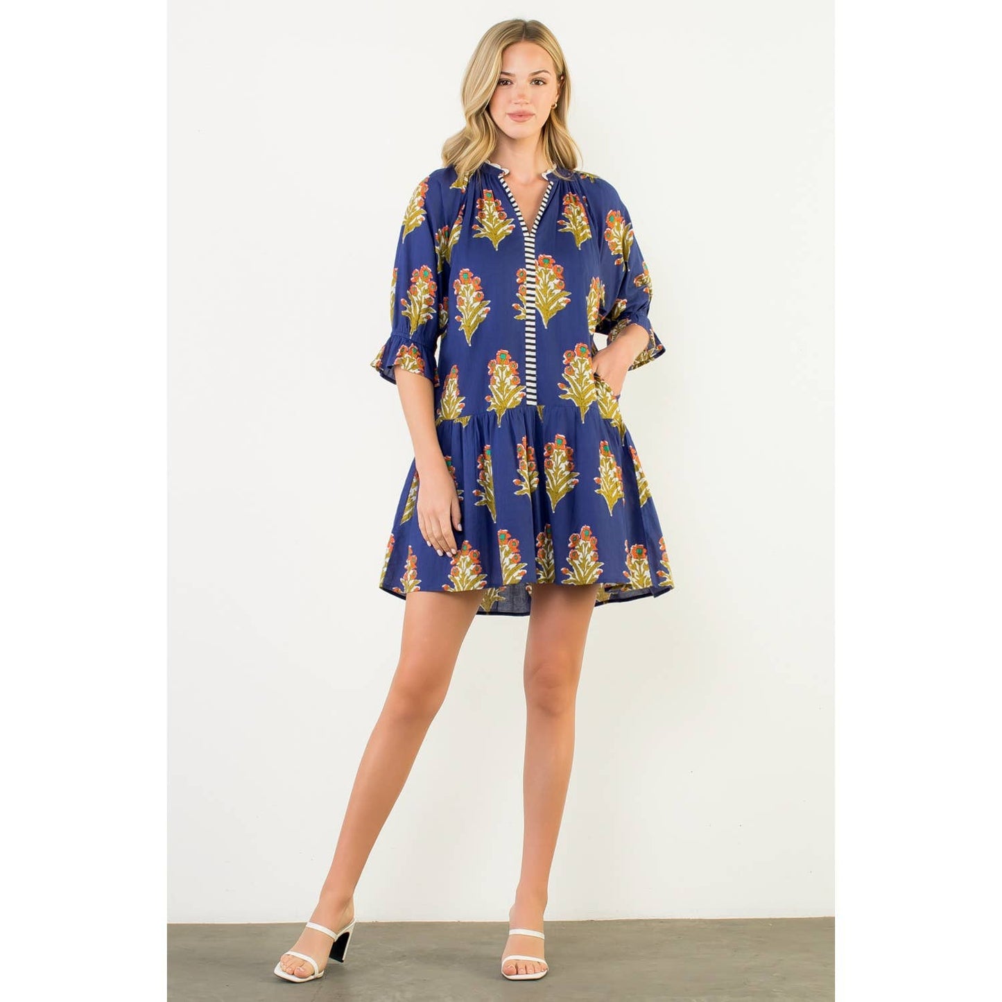 THML Floral Print Ruffle Sleeve Dress
