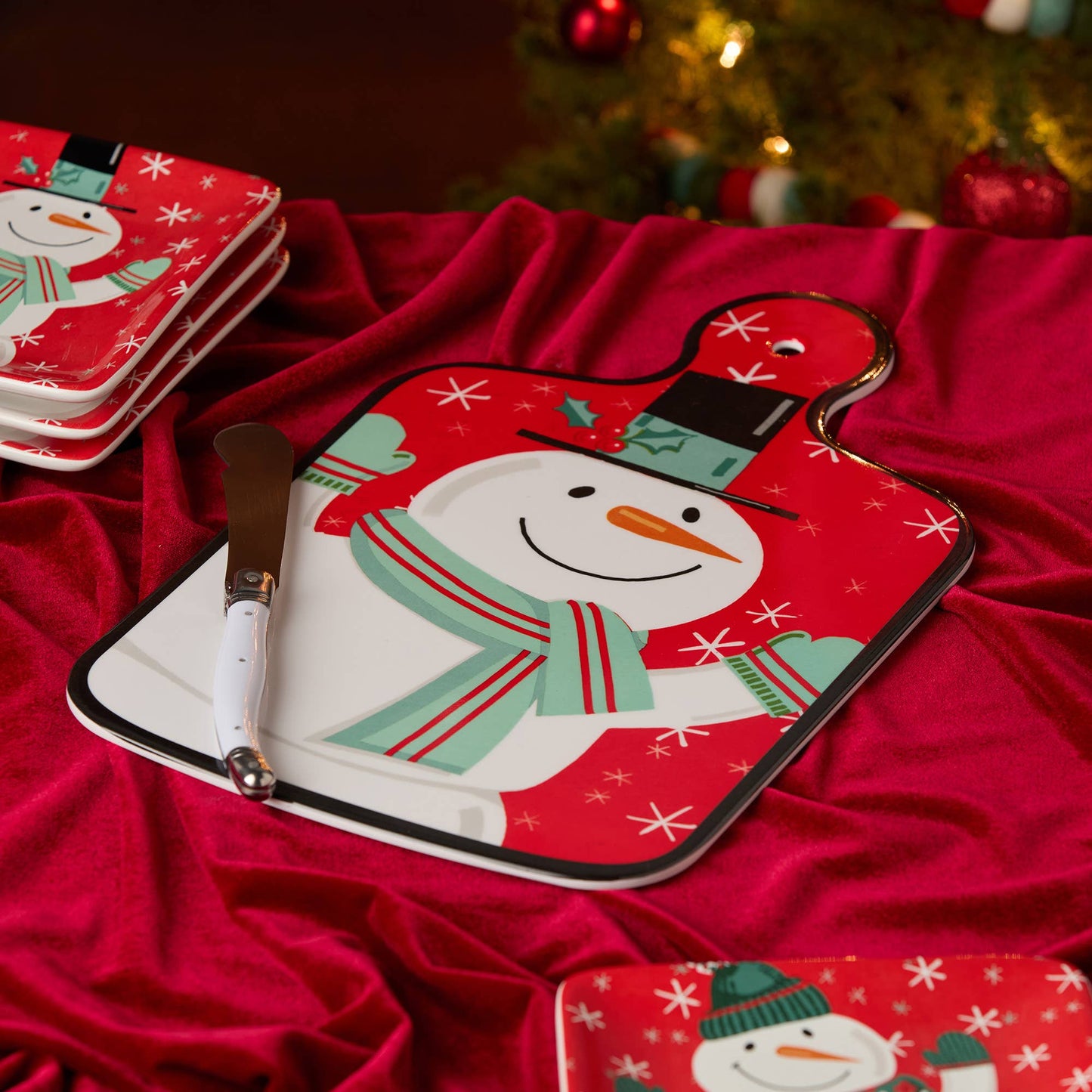 Snowman Cheese Board and Knife Gift