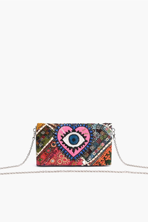 America & Beyond Watch Over Me Evil Eye Denim Clutch