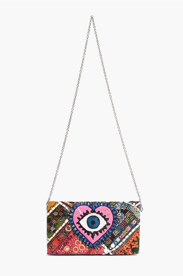 America & Beyond Watch Over Me Evil Eye Denim Clutch