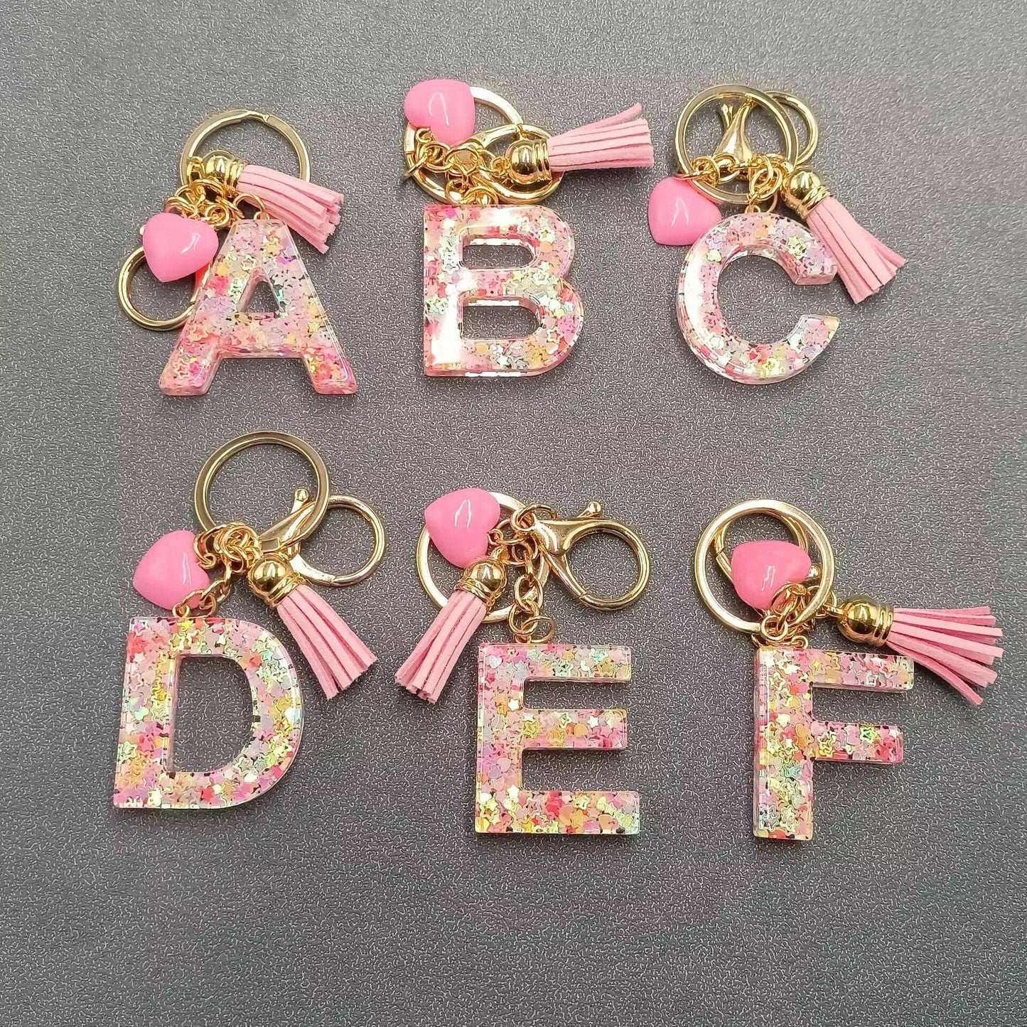 Pink Sequin Initial Keychains