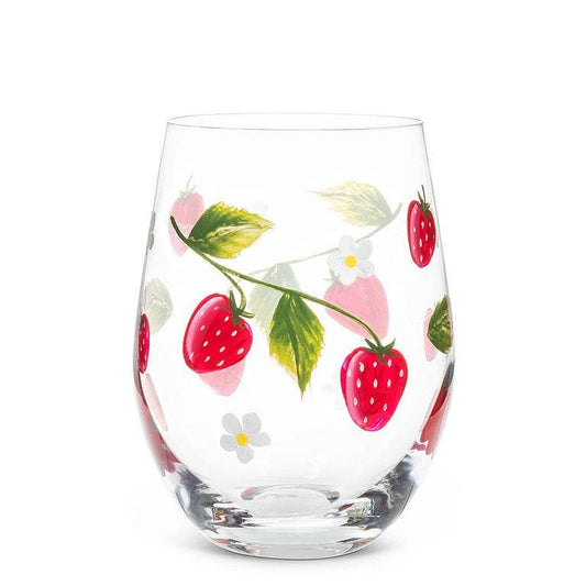 Strawberries & Flowers Stemless Wine Glass