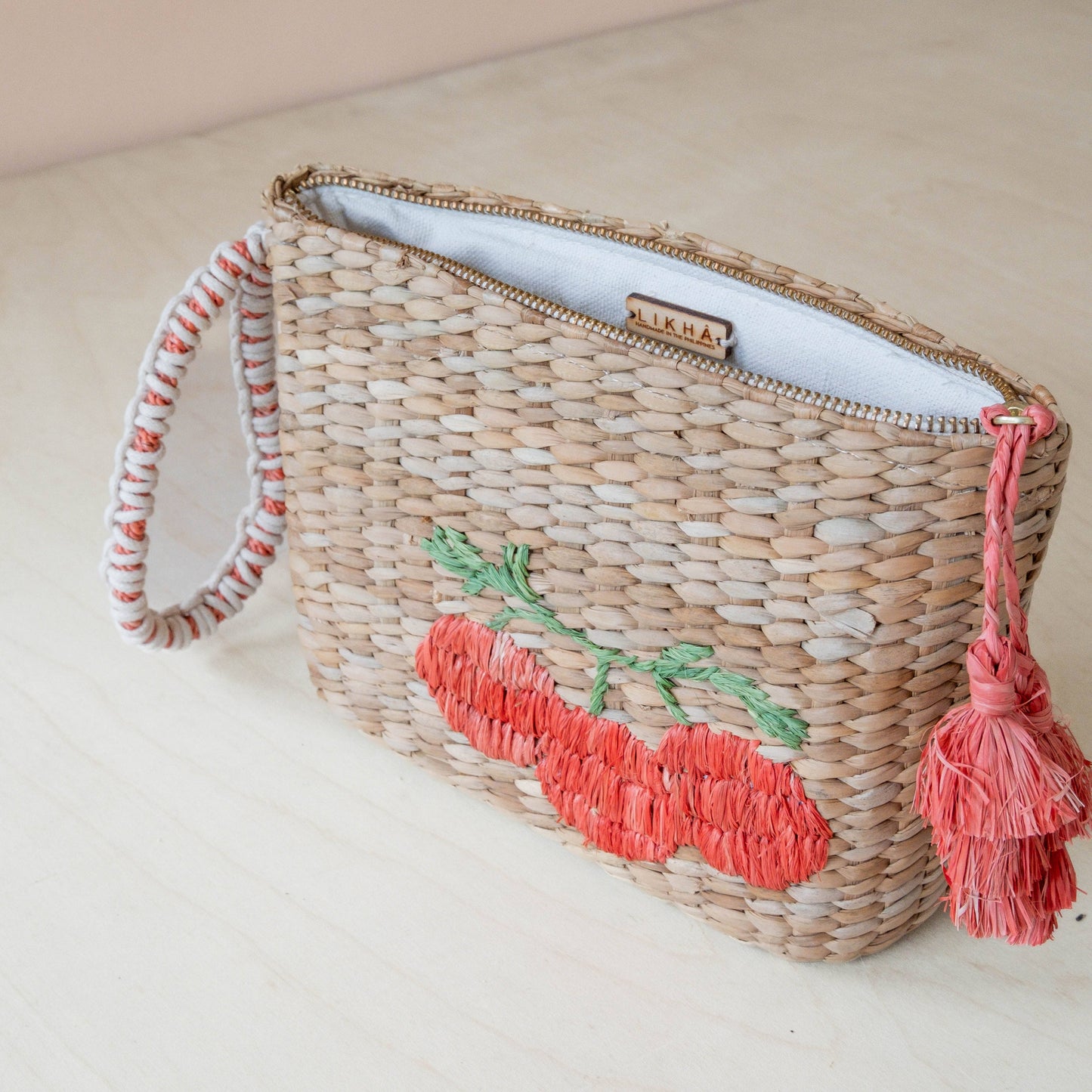 Mini Woven Pouch with Wristlet and Embroidered Tomato – Artisan Wristlet | LIKHÂ
