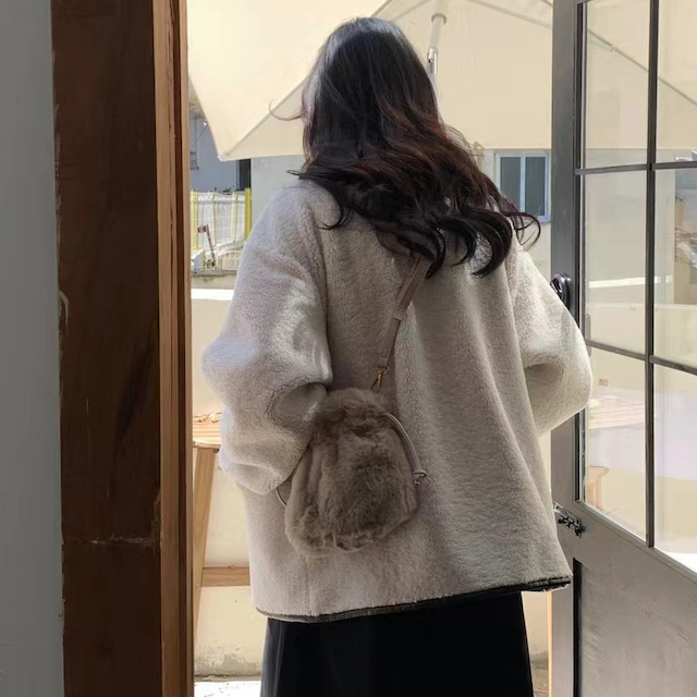 Faux Fur Drawstring Bucket Crossbody Bag