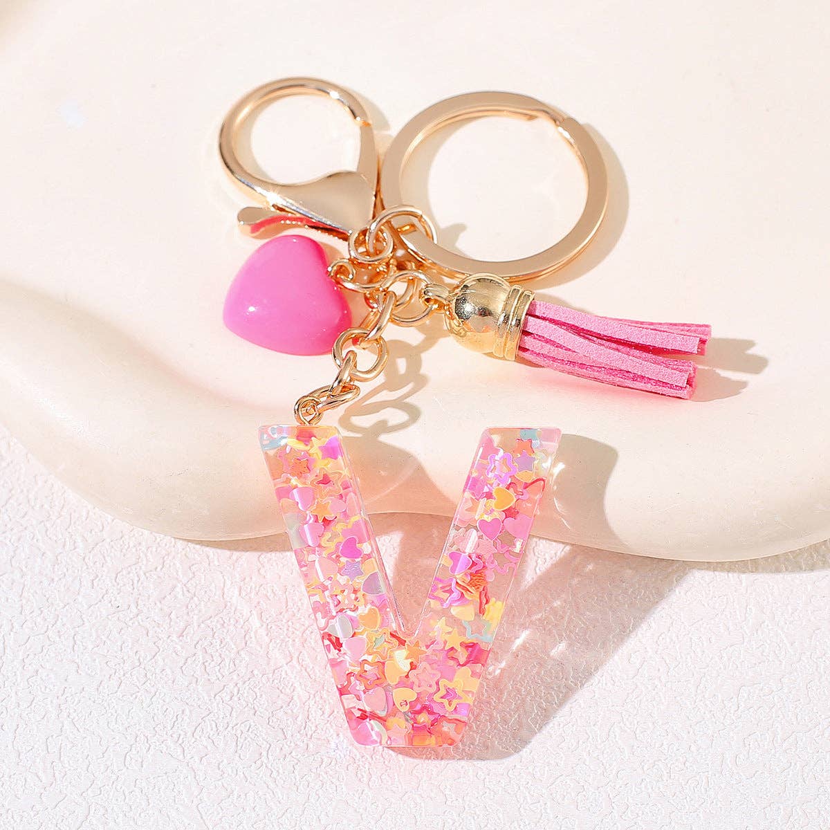 Pink Sequin Initial Keychains