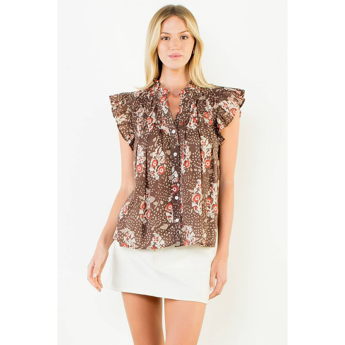 THML Flutter Sleeve Floral Smock Top