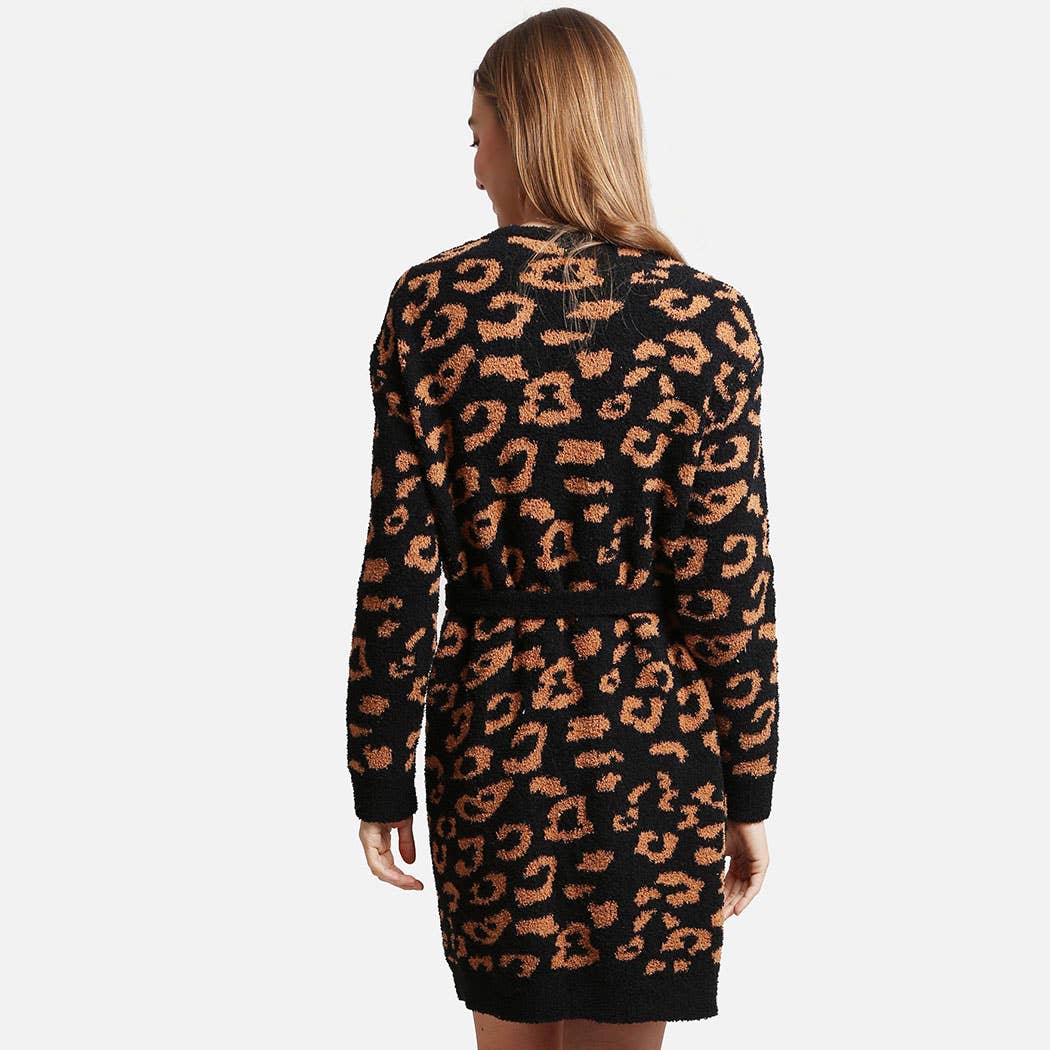 Leopard Print Soft Robe w Pockets & Belt