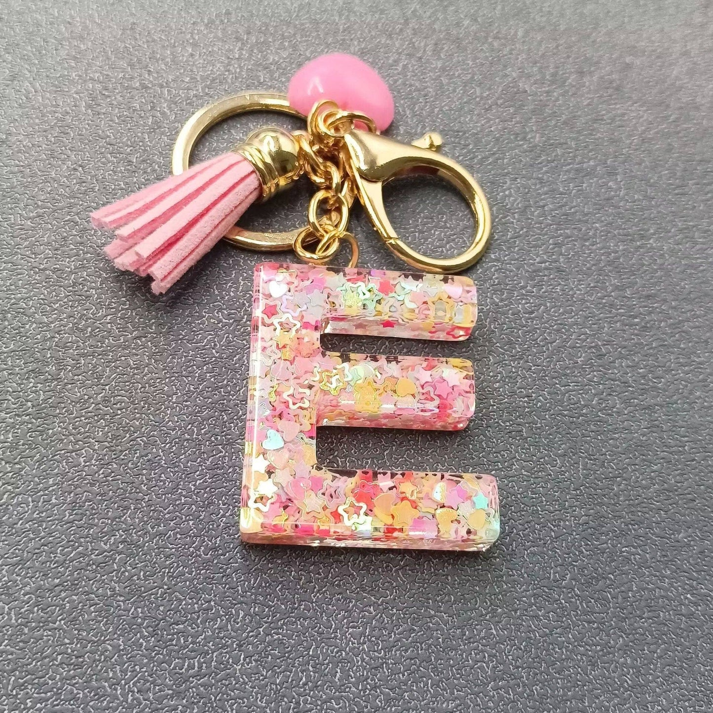 Pink Sequin Initial Keychains