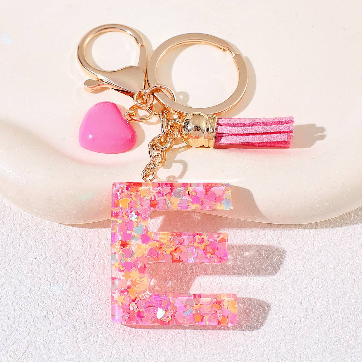 Pink Sequin Initial Keychains