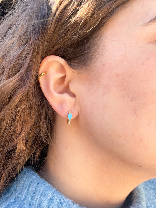 Blue Heart Huggie Earrings