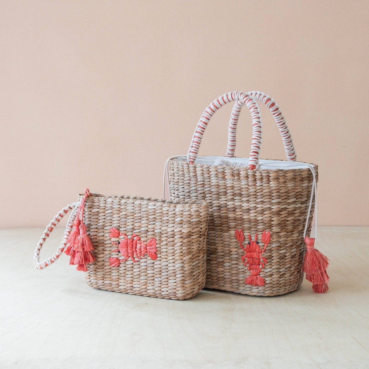 Mini Woven Tote Bag with Embroidered Lobster – Handwoven Tote | LIKHÂ