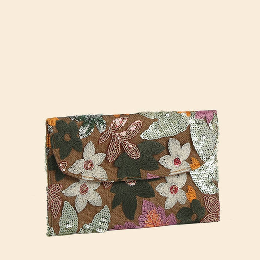 Floral Sequin Embroidered Clutch Bag