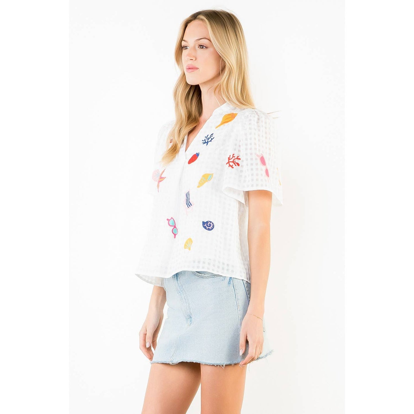 THML Short Sleeve Embroidery Detail Top