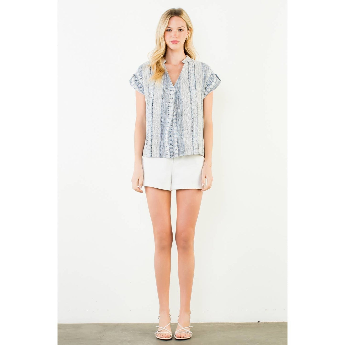 Short Sleeve Tweed V-Neck Top