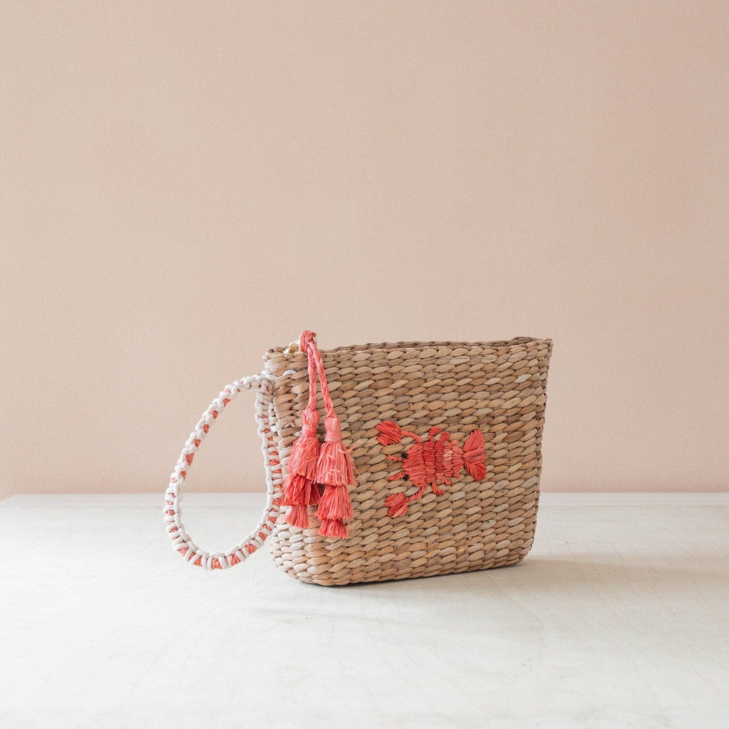 Mini Woven Pouch with Wristlet and Embroidered Lobster – Artisan Wristlet | LIKHÂ