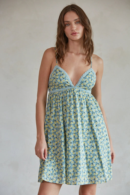 Floral Print V-Neck Flare Mini Dress