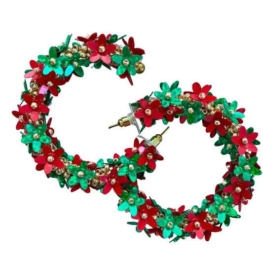 Flower Hoops in Red/Green