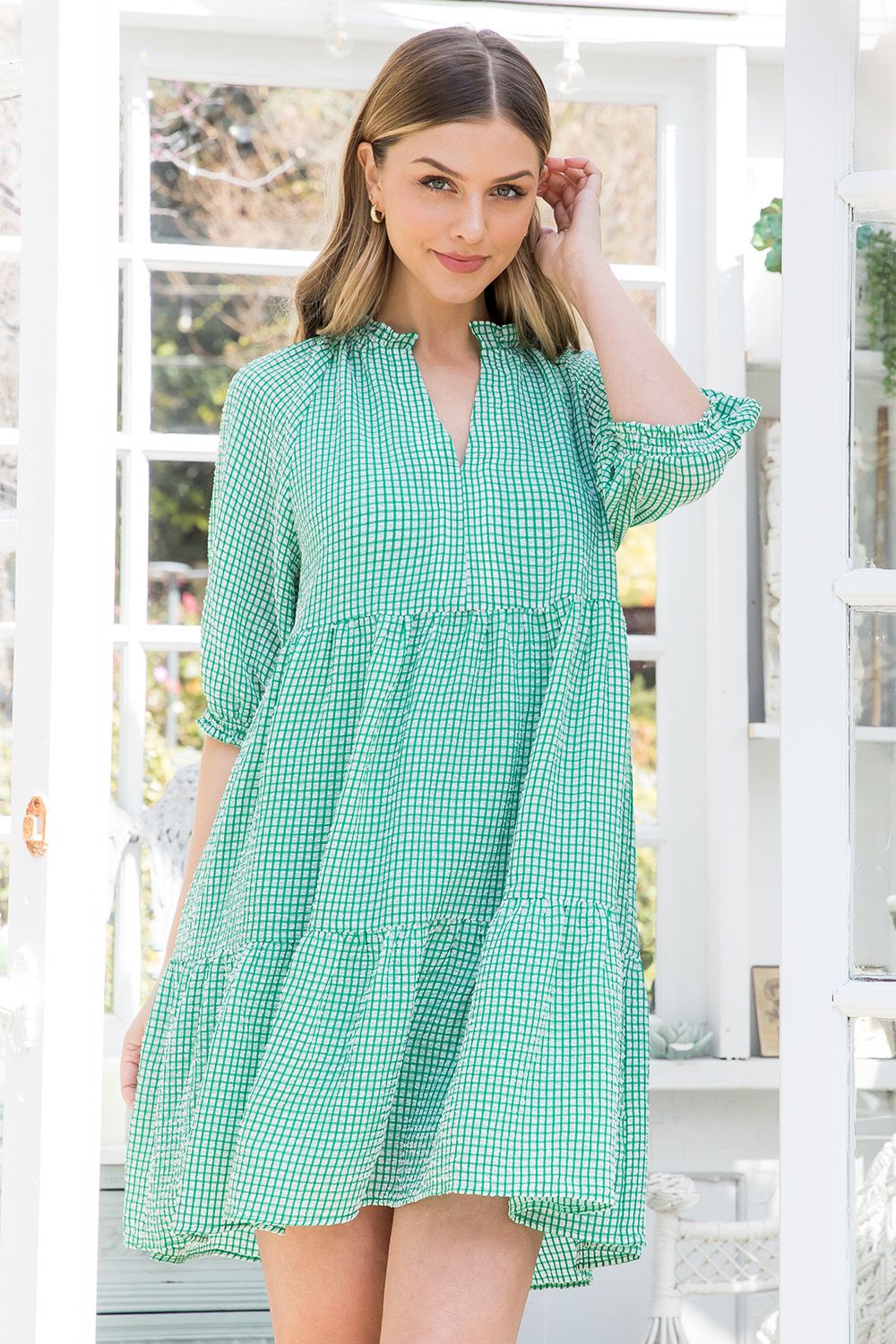 THML Short Sleeve Gingham Dress