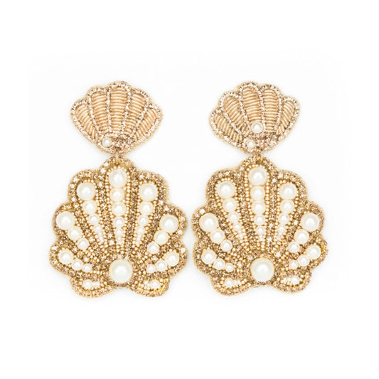 Gold and Pearl Seashell Earrings