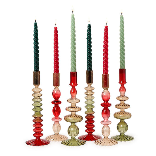 Two's Company Holiday Ombre Hand-Blown Glass Candlesticks