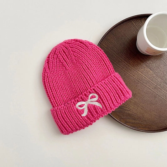 Kids Embroidered Bow Knitted Hat