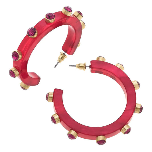 Resin and Rhinestone Hoop Earrings