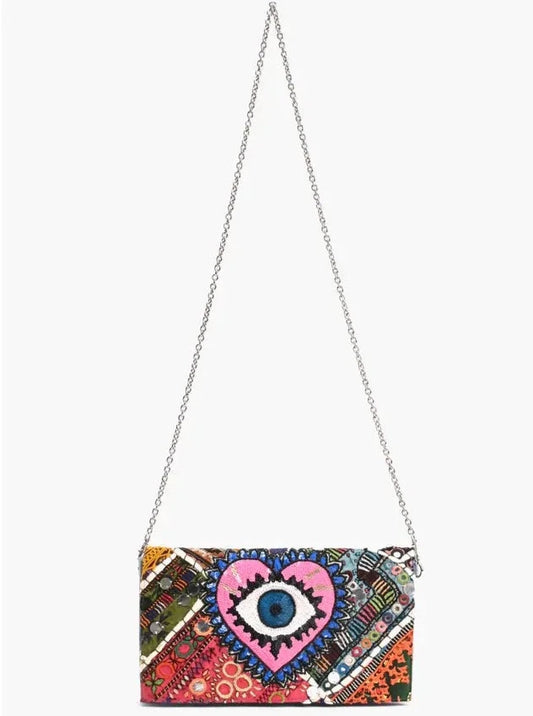 Watch Over Me Evil Eye Denim Clutch