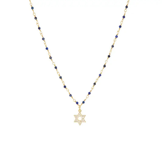 Lapis Stone Necklace with Star of David