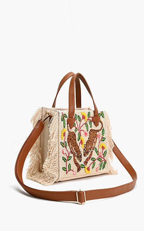 America & Beyond Temur Leopard Fringed Tote