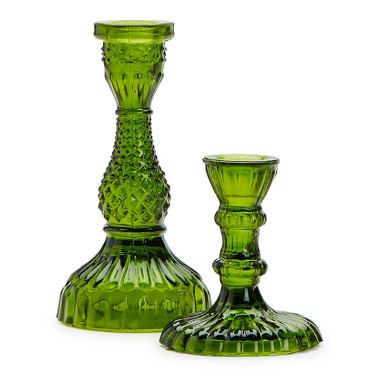 Two's Company Moss Glass Candlestick