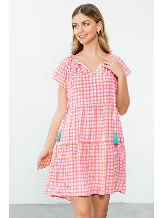 THML Tiered Gingham Pattern Dress