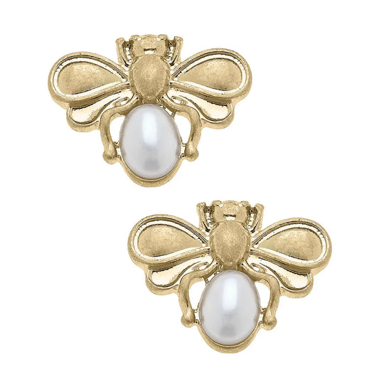 Pearl Bumble Bee Stud Earrings