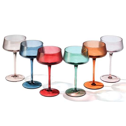 Colored Ribbed Coupe Glasses