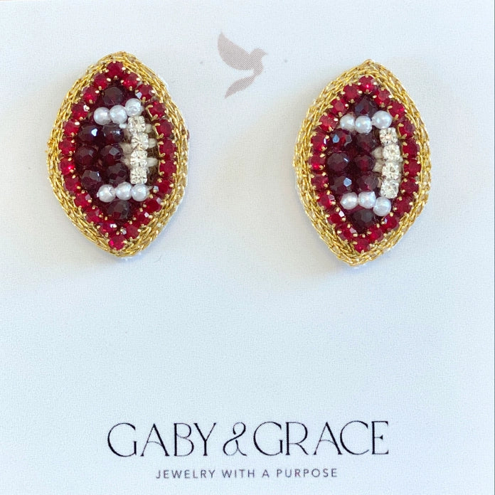 Beaded Gameday Studded Football Earrings