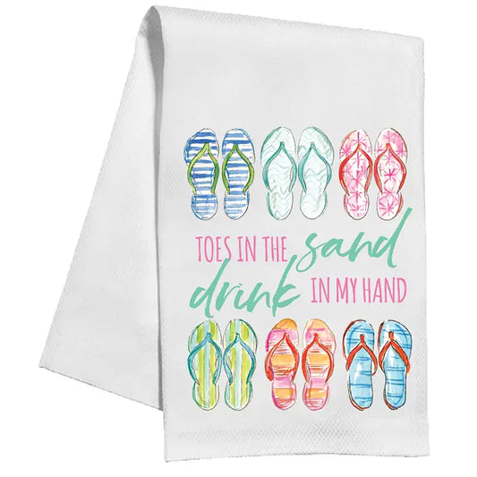Toes in the Sand, Drink in My Hand Flip-Flops Kitchen Towel