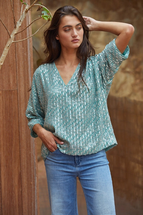 Sequin V-Neck Top