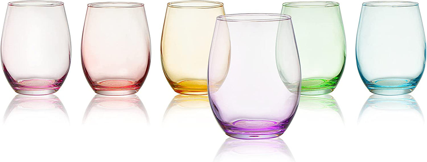 Stemless Colored Wine Glasses, Multicolor