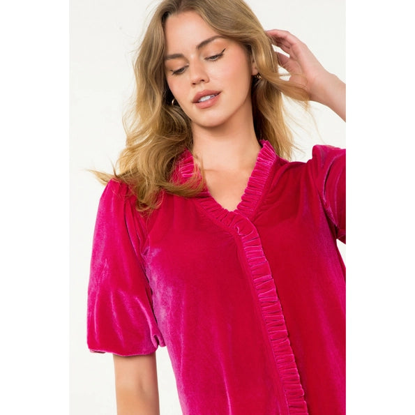 THML Puff Sleeve Velvet Top