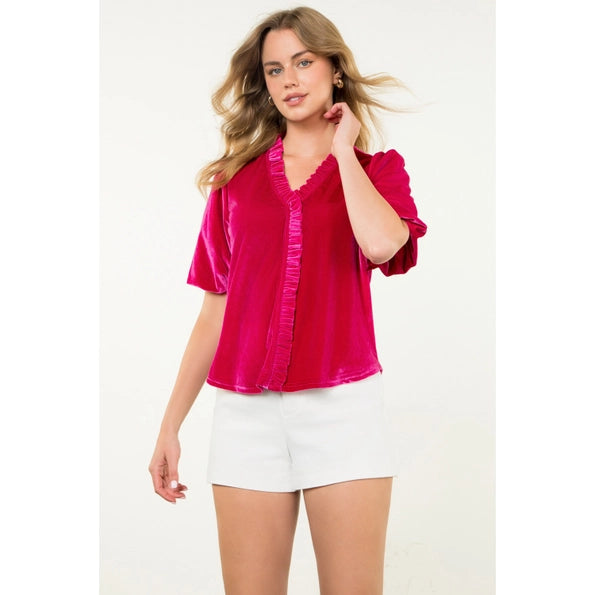 THML Puff Sleeve Velvet Top