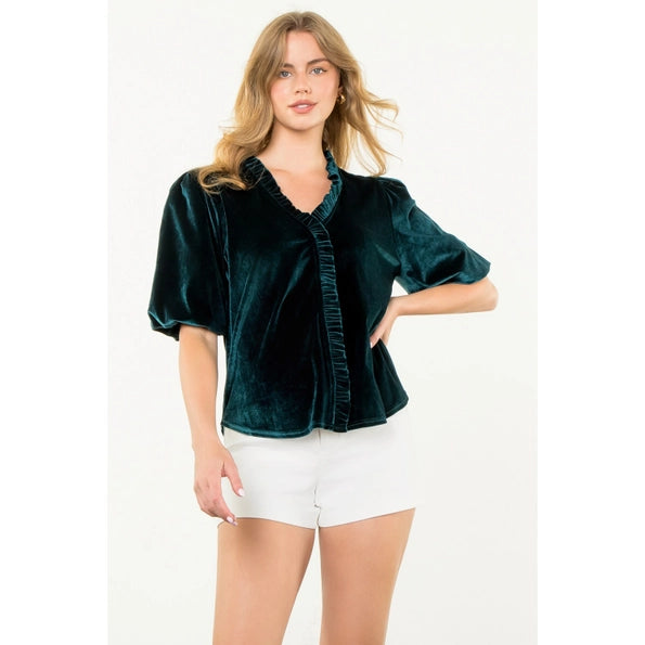 THML Puff Sleeve Velvet Top