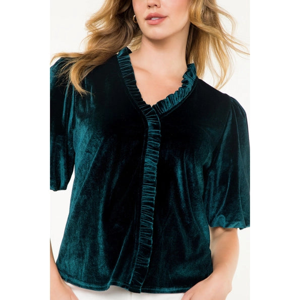 THML Puff Sleeve Velvet Top