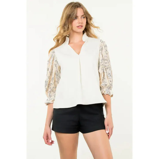 THML Velvet Sequin Sleeve Top