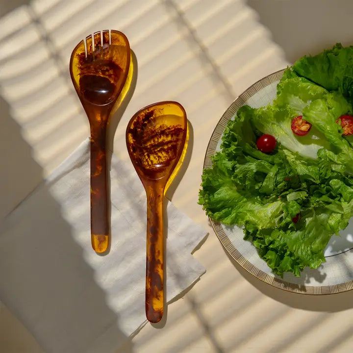 Lucente Tortoise Shell Resin Salad Server Set