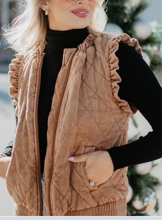 Katydid Washed Quilted Ruffle Vest
