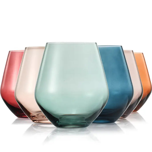 Muted Colored Stemless Wine Glasses